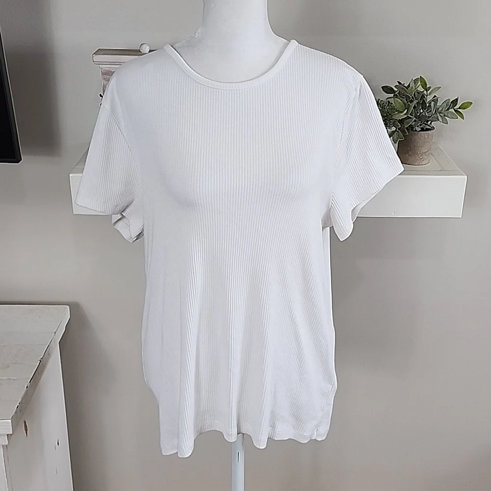 J. Crew Short Sleeve White Ribbed Top